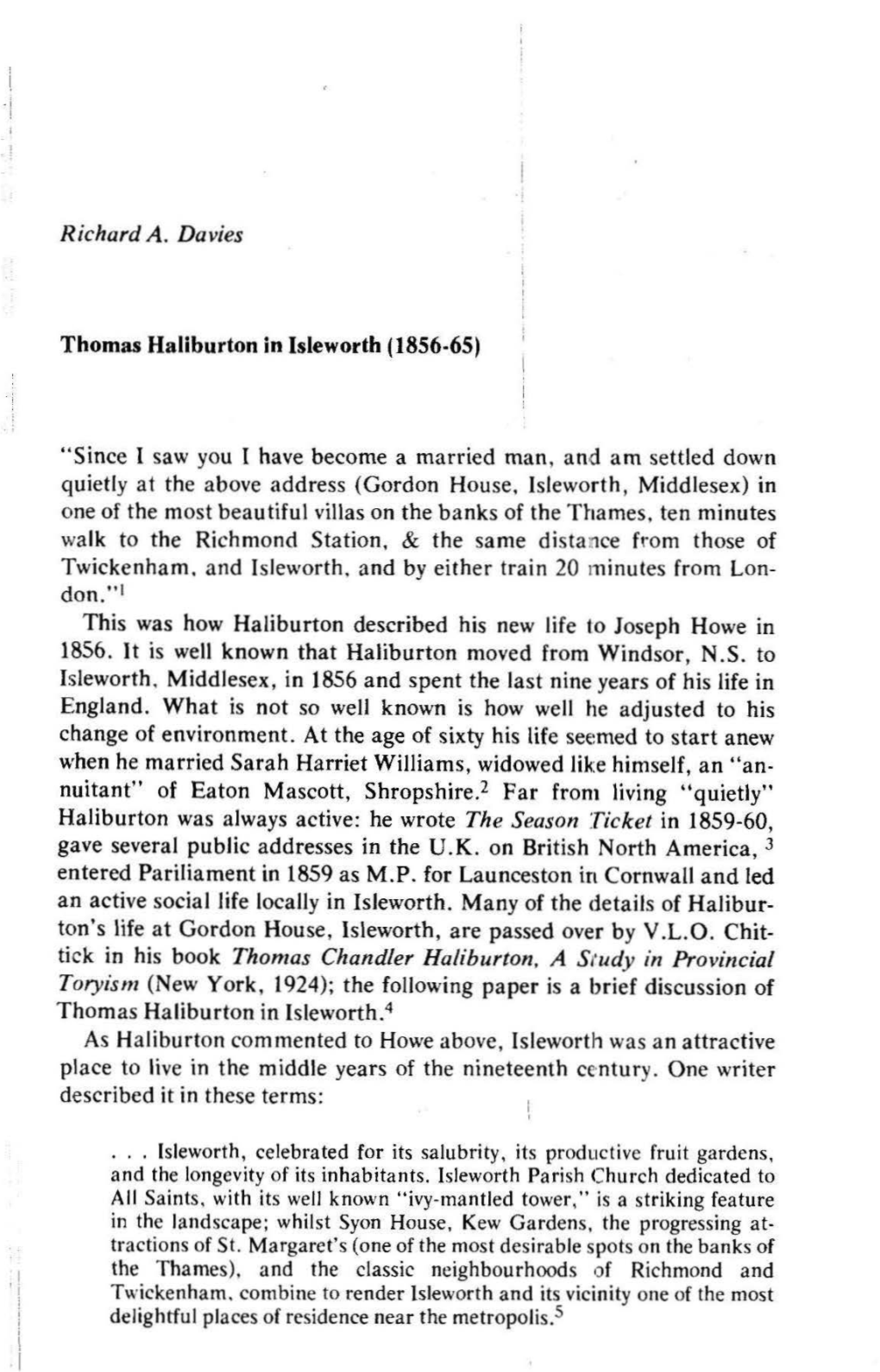 Richard A. Davies Tick in His Book Thomas Chandler Haliburton, A