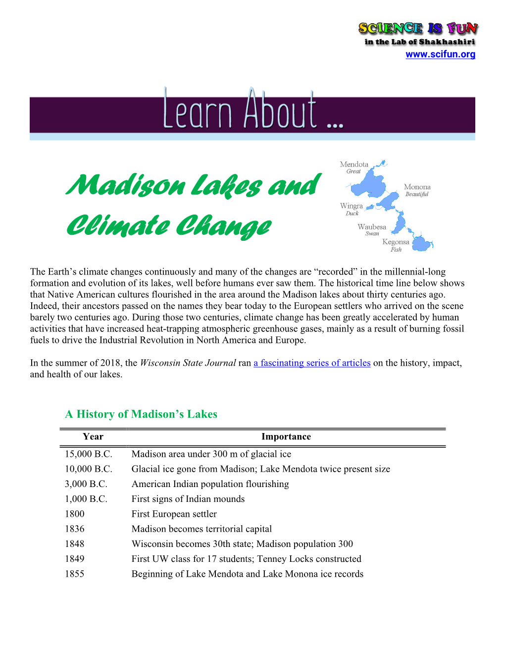 Madison Lakes and Climate Change