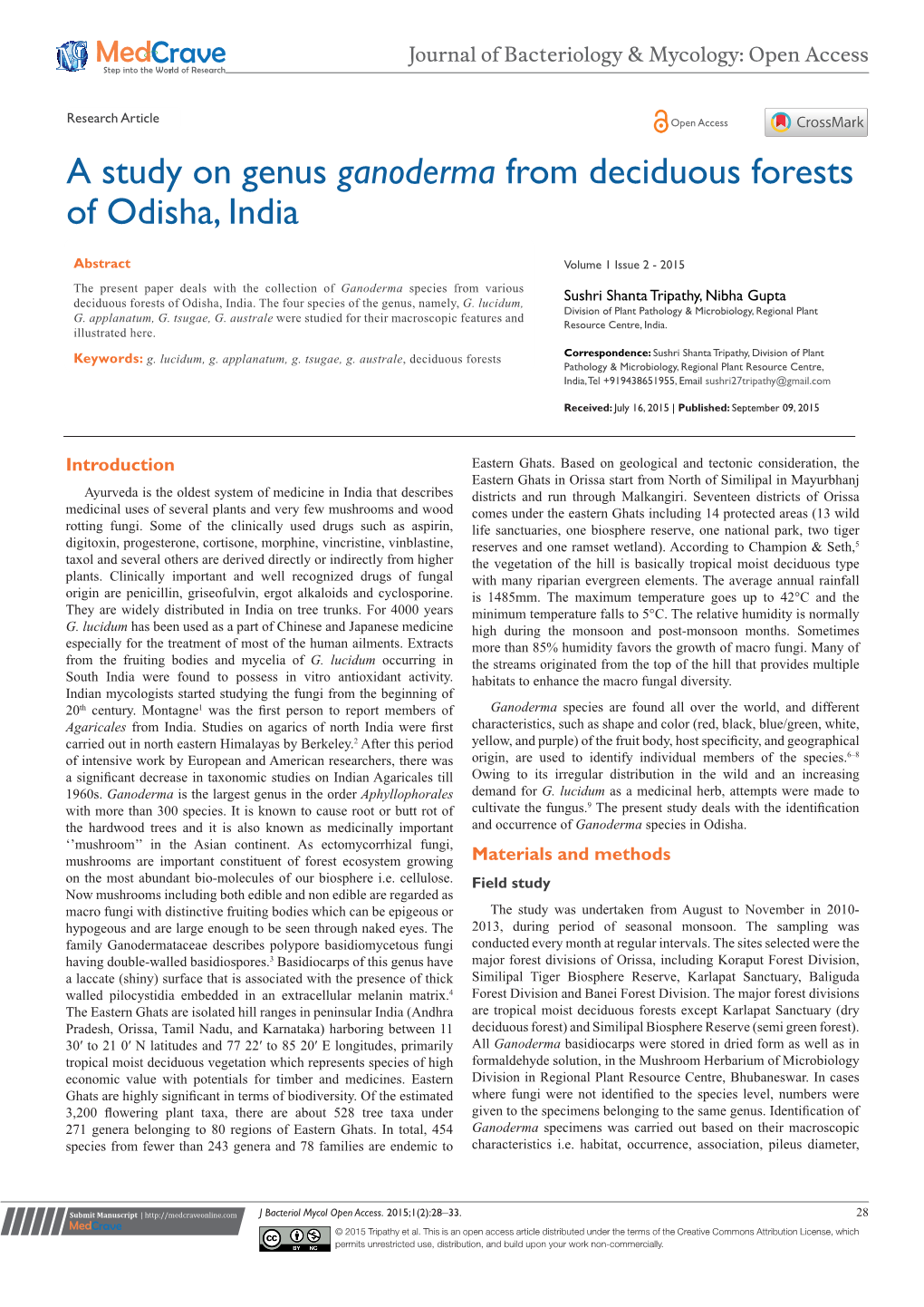 A Study on Genus Ganoderma from Deciduous Forests of Odisha, India