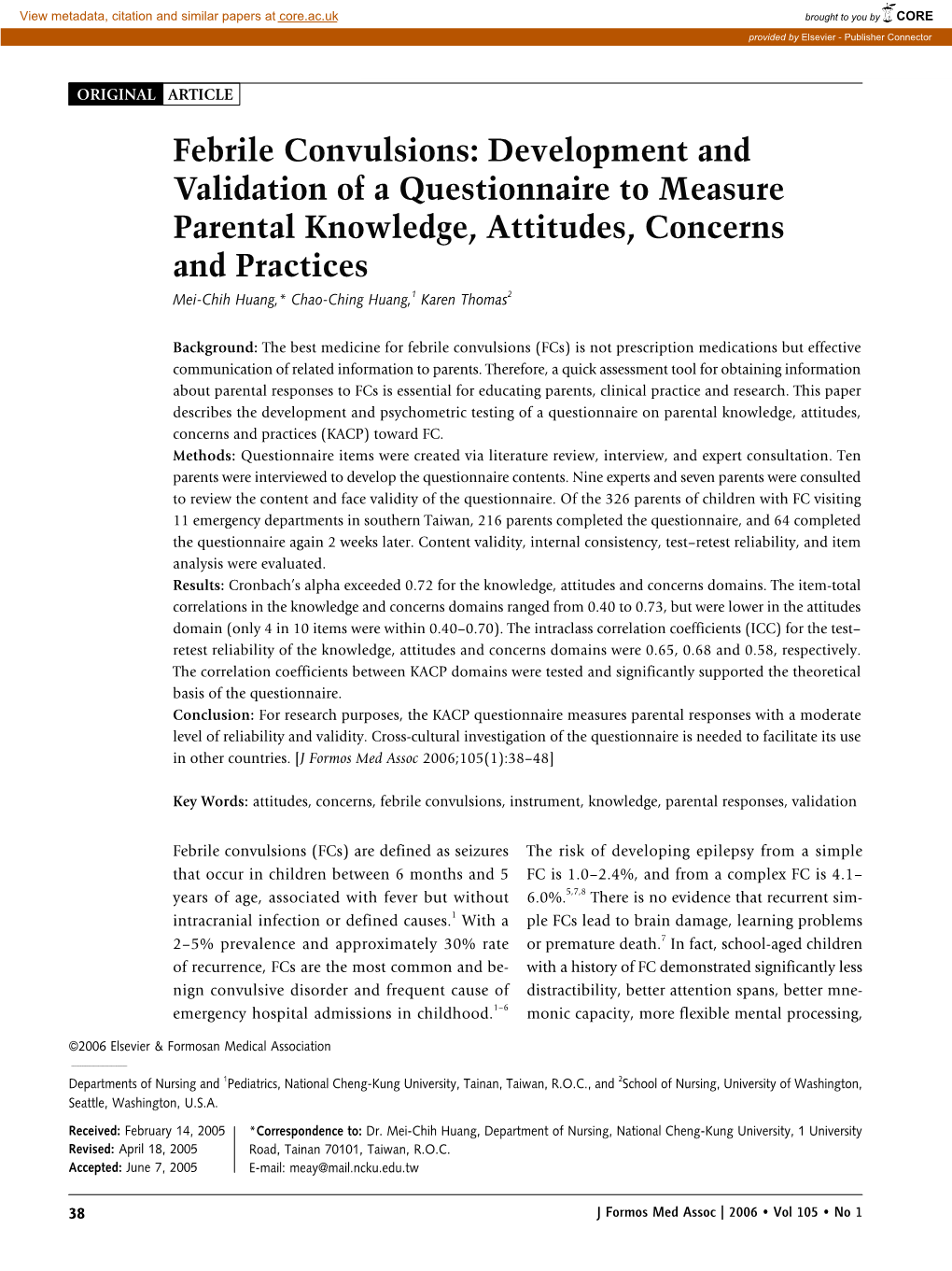 Febrile Convulsions: Development and Validation of a Questionnaire To