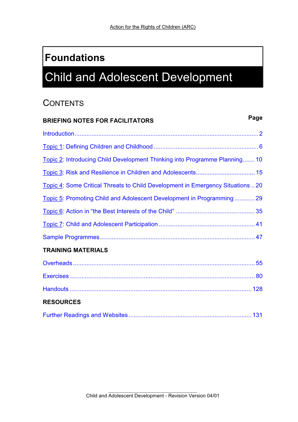 Child and Adolescent Development Module