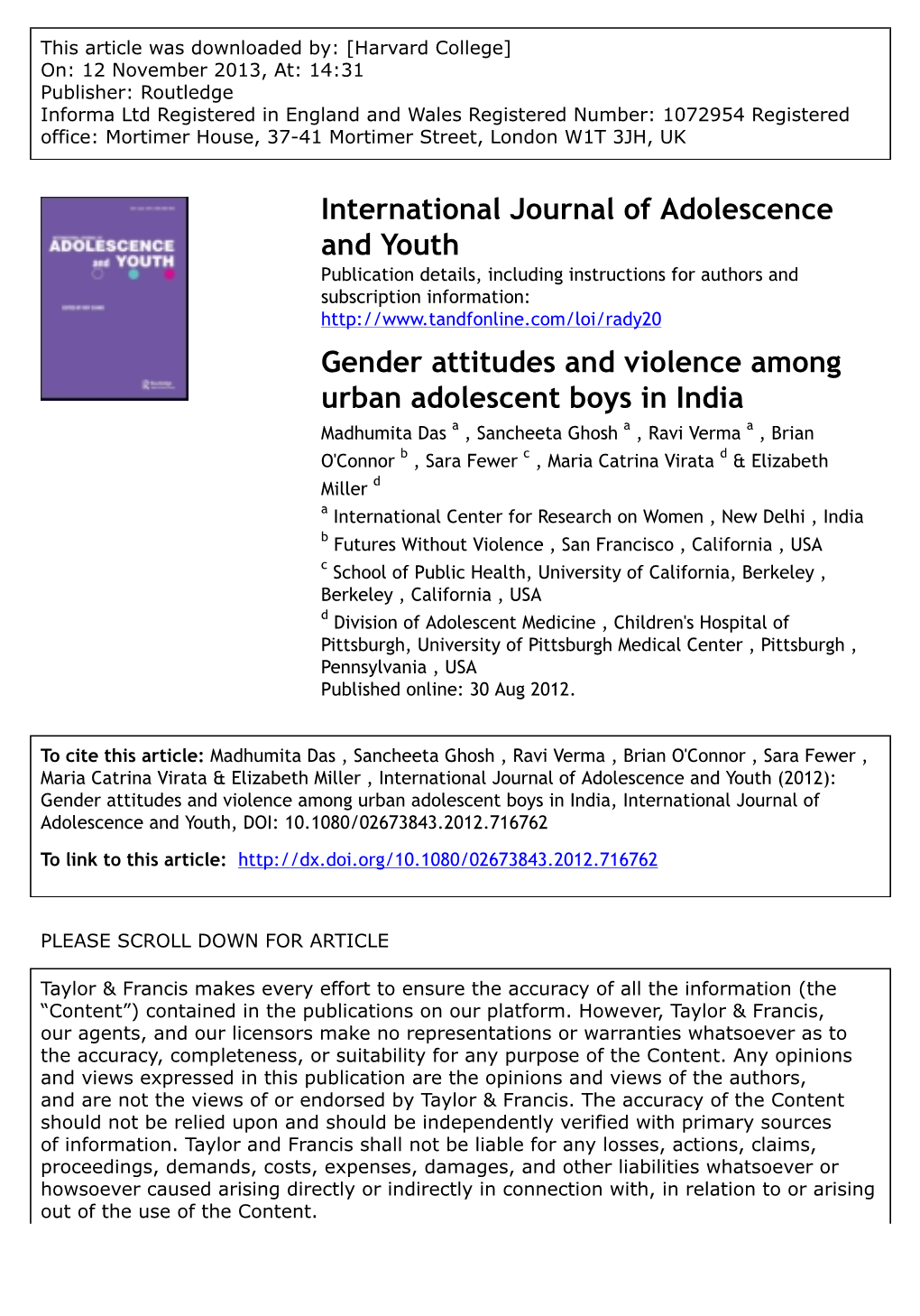 International Journal of Adolescence and Youth Gender Attitudes And