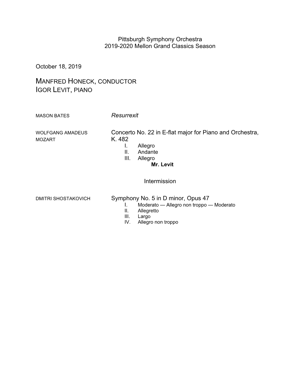 Pittsburgh Symphony Orchestra 2019-2020 Mellon Grand Classics Season