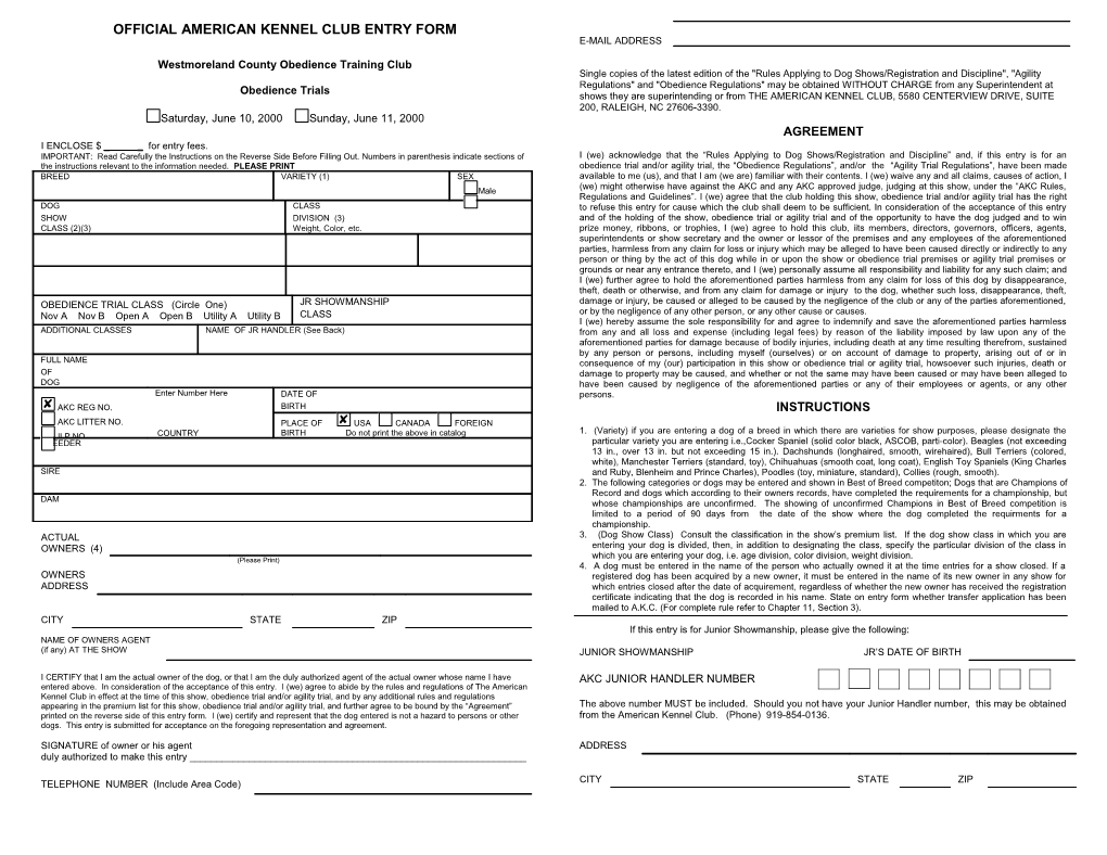 Official American Kennel Club Entry Form s1