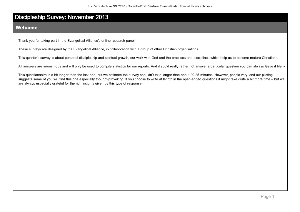 Discipleship Survey: November 2013