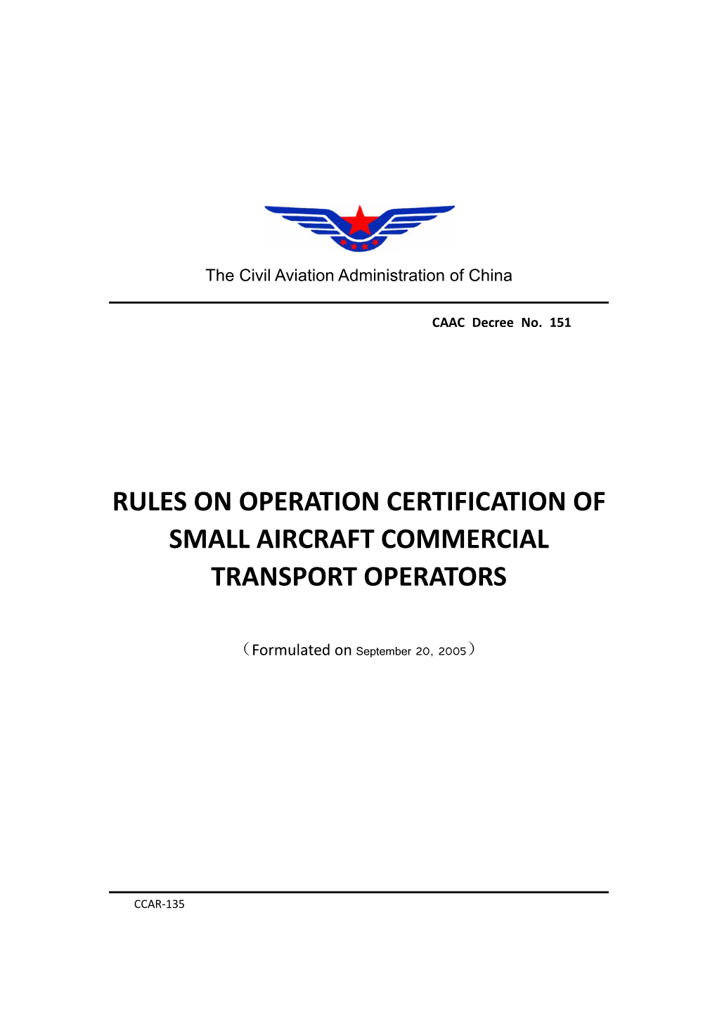 CCAR-135-En-RULES on OPERATION CERTIFICATION OF