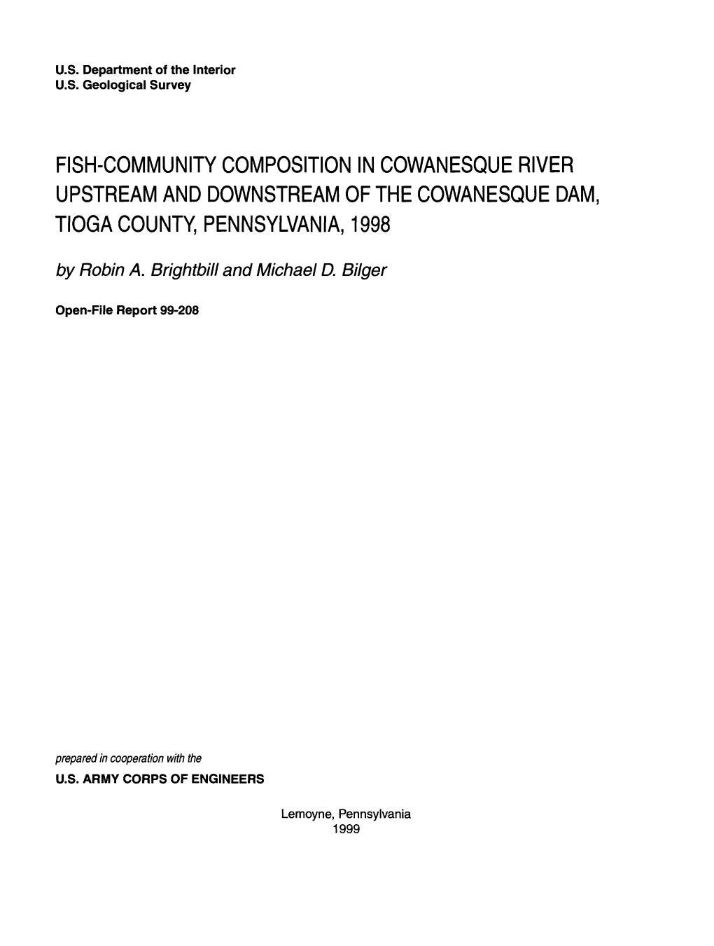 Fish-Community Composition in Cowanesque River Upstream and Downstream of the Cowanesque Dam, Tioga County, Pennsylvania, 1998