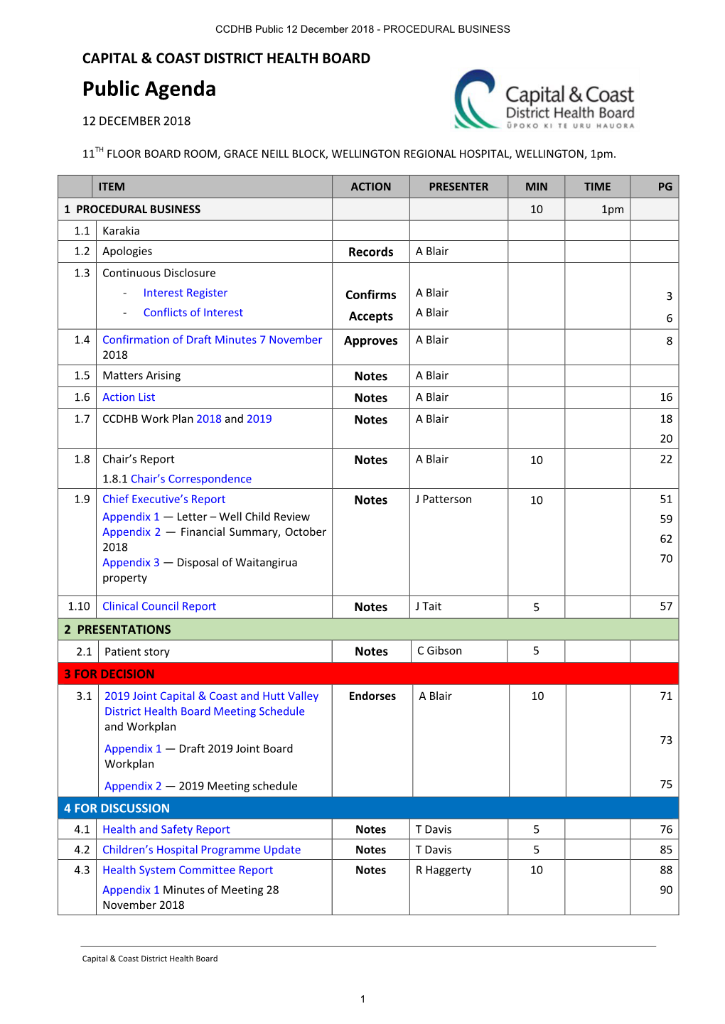 Public Agenda 12 DECEMBER 2018