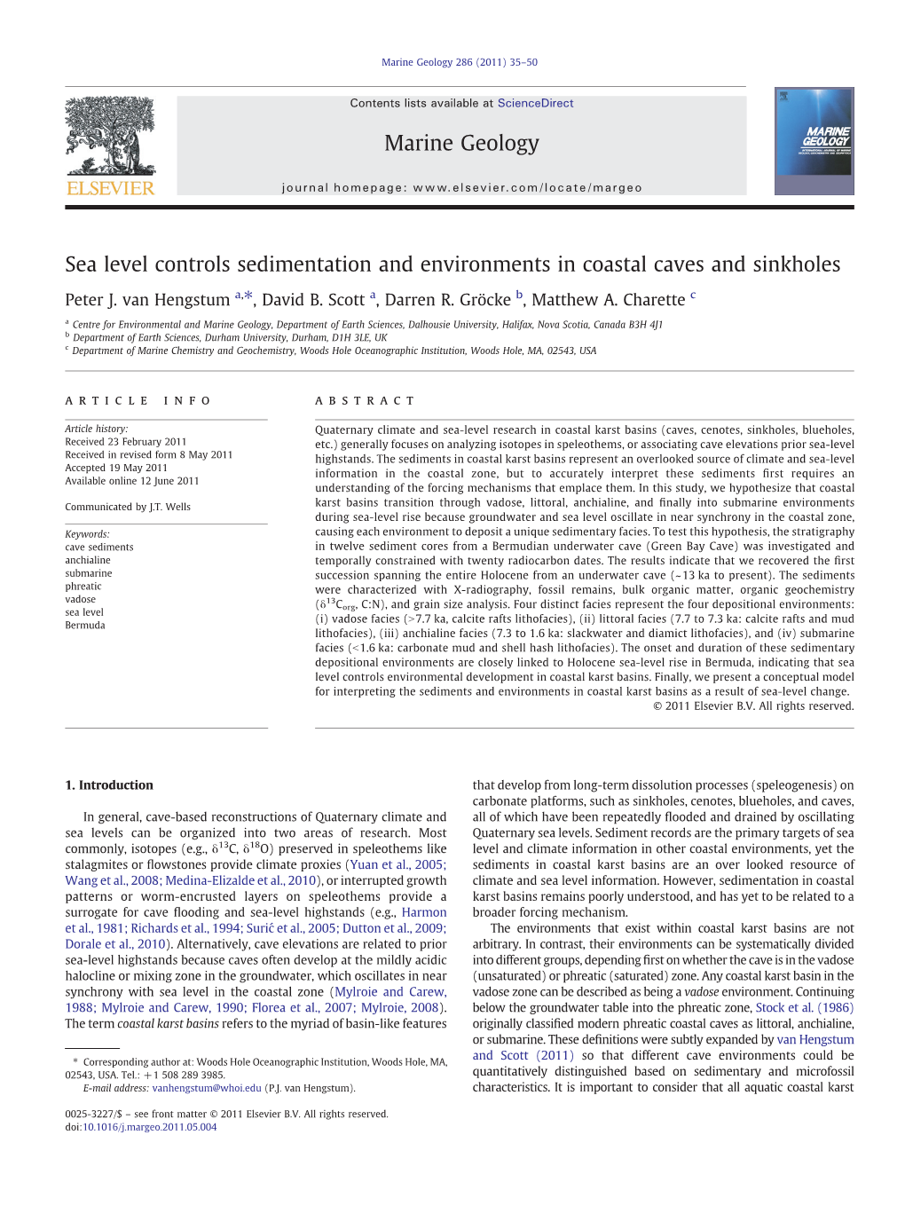 Sea Level Controls Sedimentation and Environments in Coastal Caves and Sinkholes