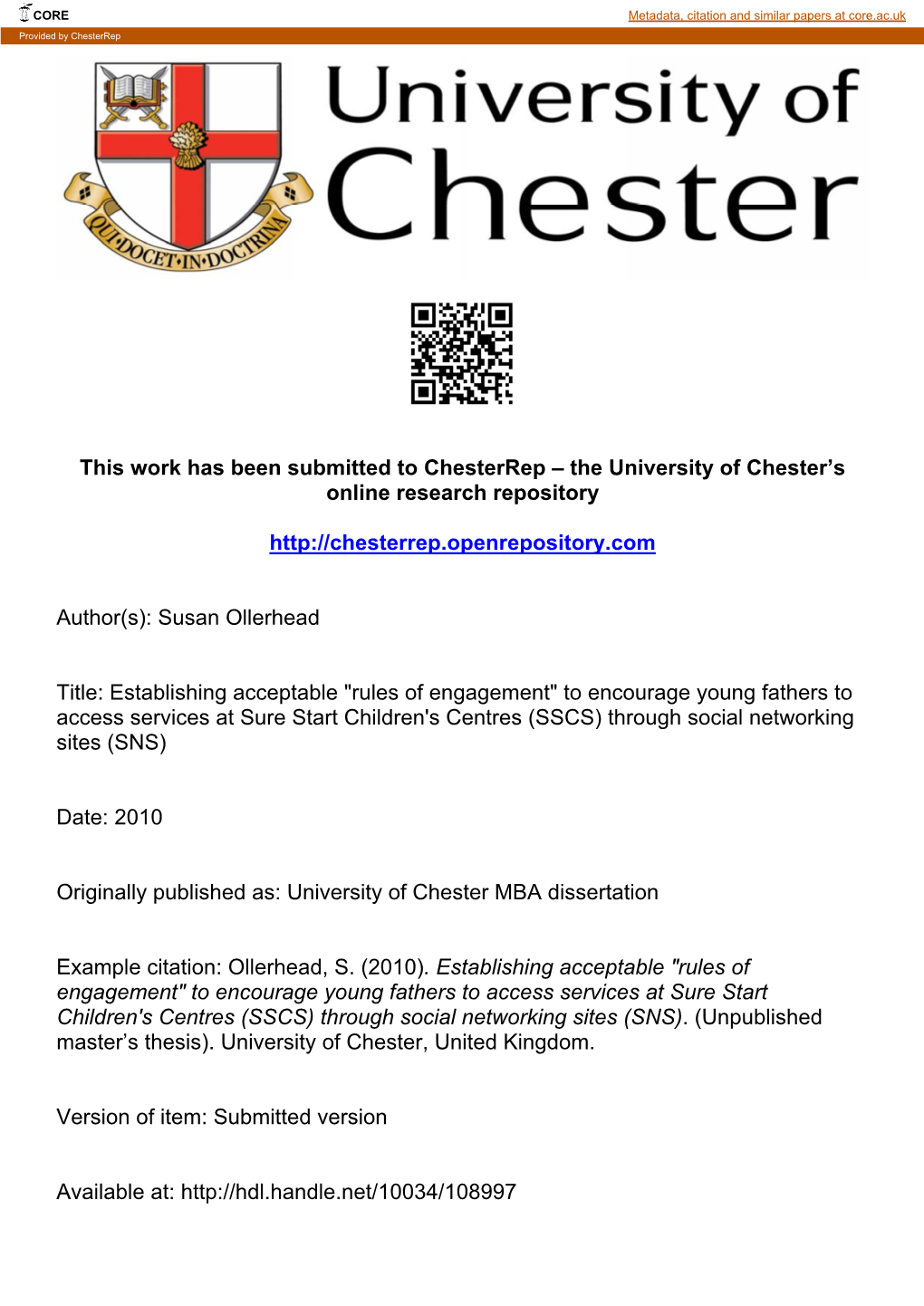This Work Has Been Submitted to Chesterrep – the University of Chester's Online Research Repository