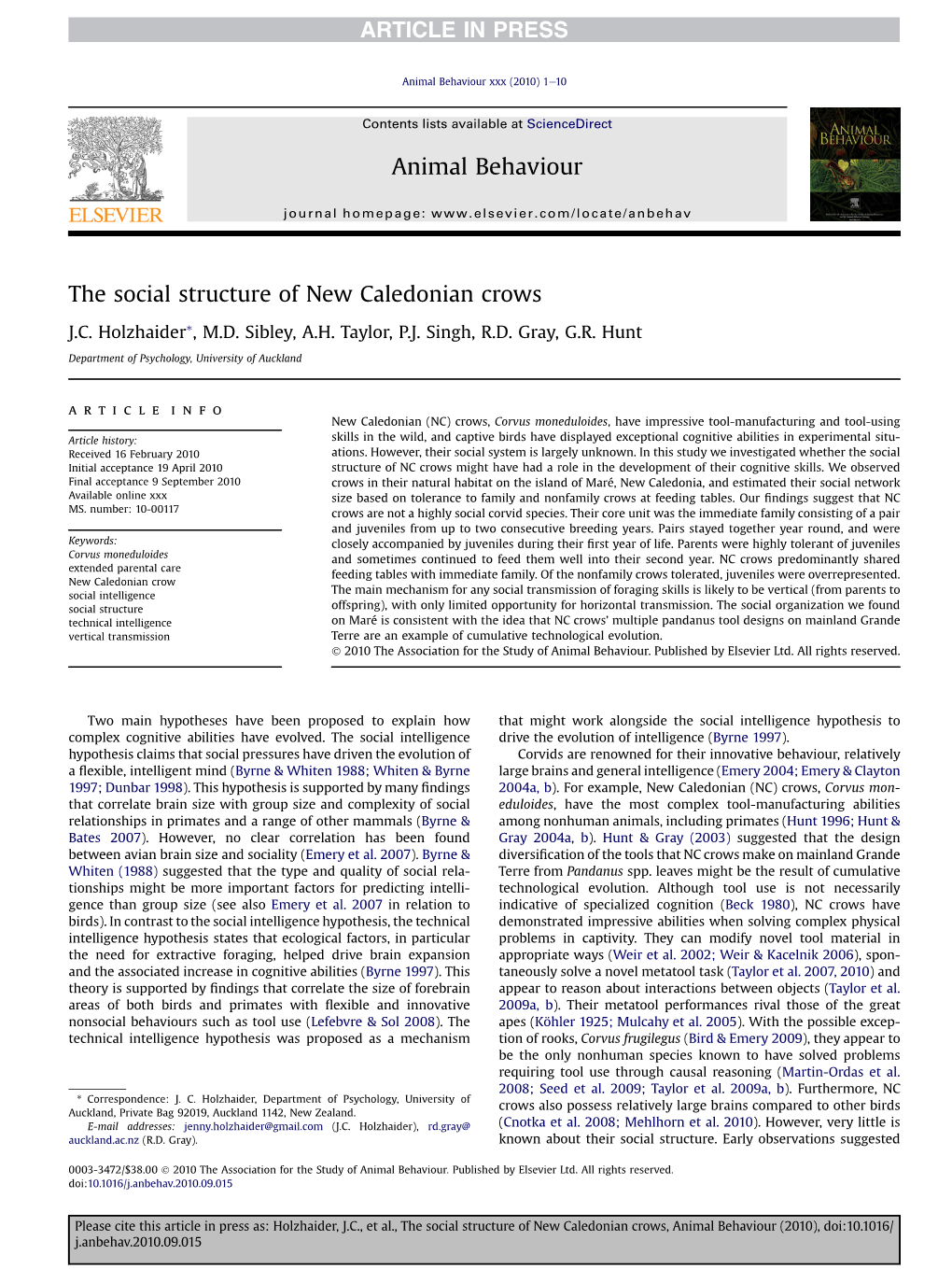 The Social Structure of New Caledonian Crows