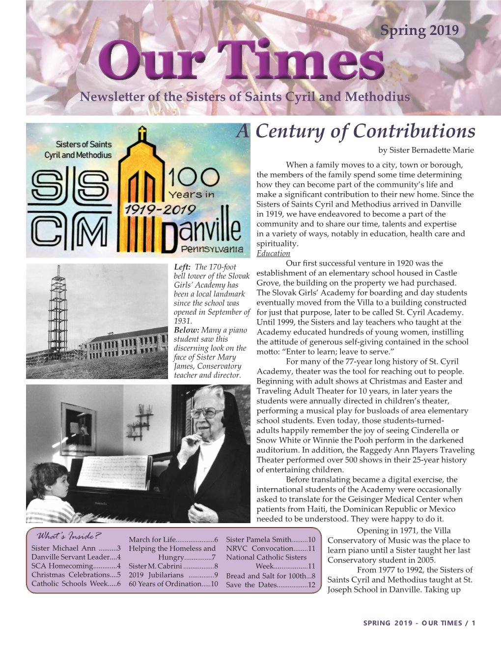 Spring 2019 Our Times Newsletter of the Sisters of Saints Cyril and Methodius