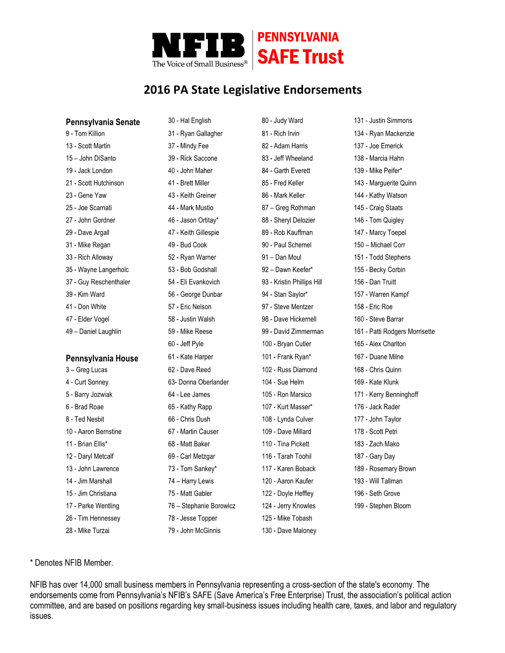 Link to Endorsed Pennsylvania Legislative Candidates By