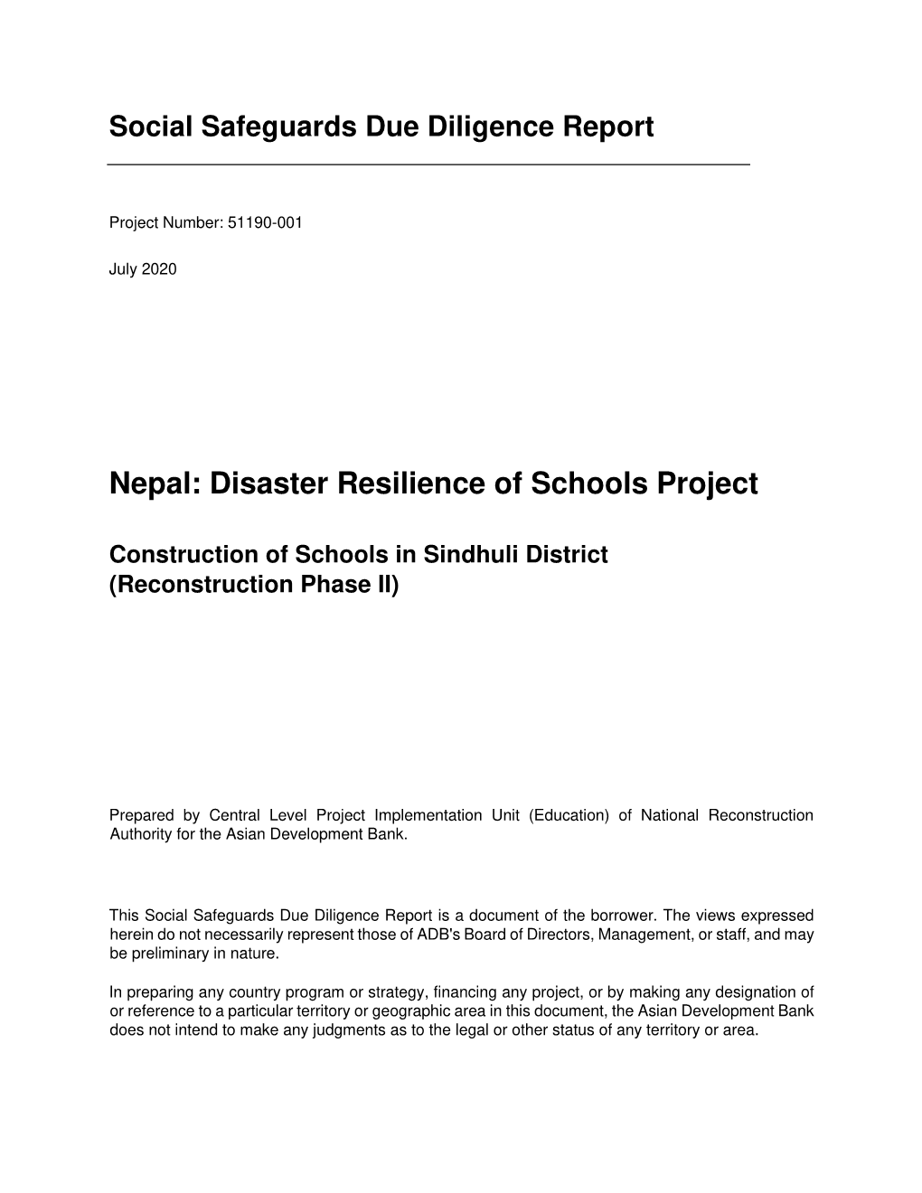 Nepal: Disaster Resilience of Schools Project