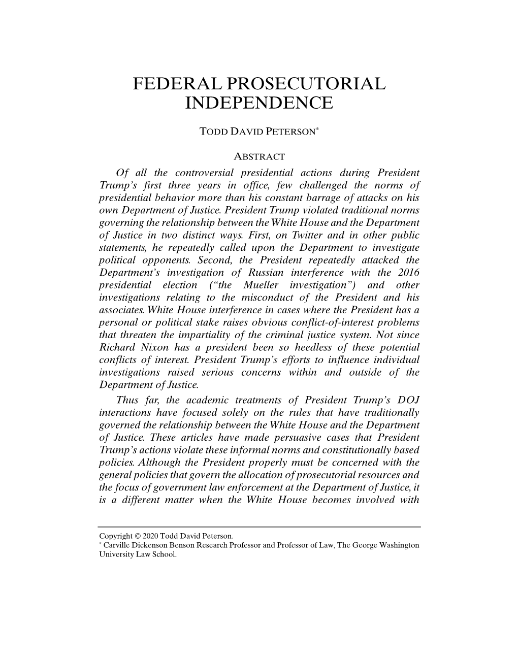 Federal Prosecutorial Independence