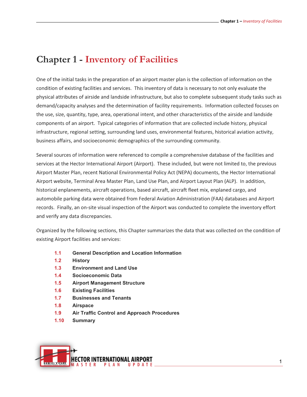 Chapter 1 – Inventory of Facilities