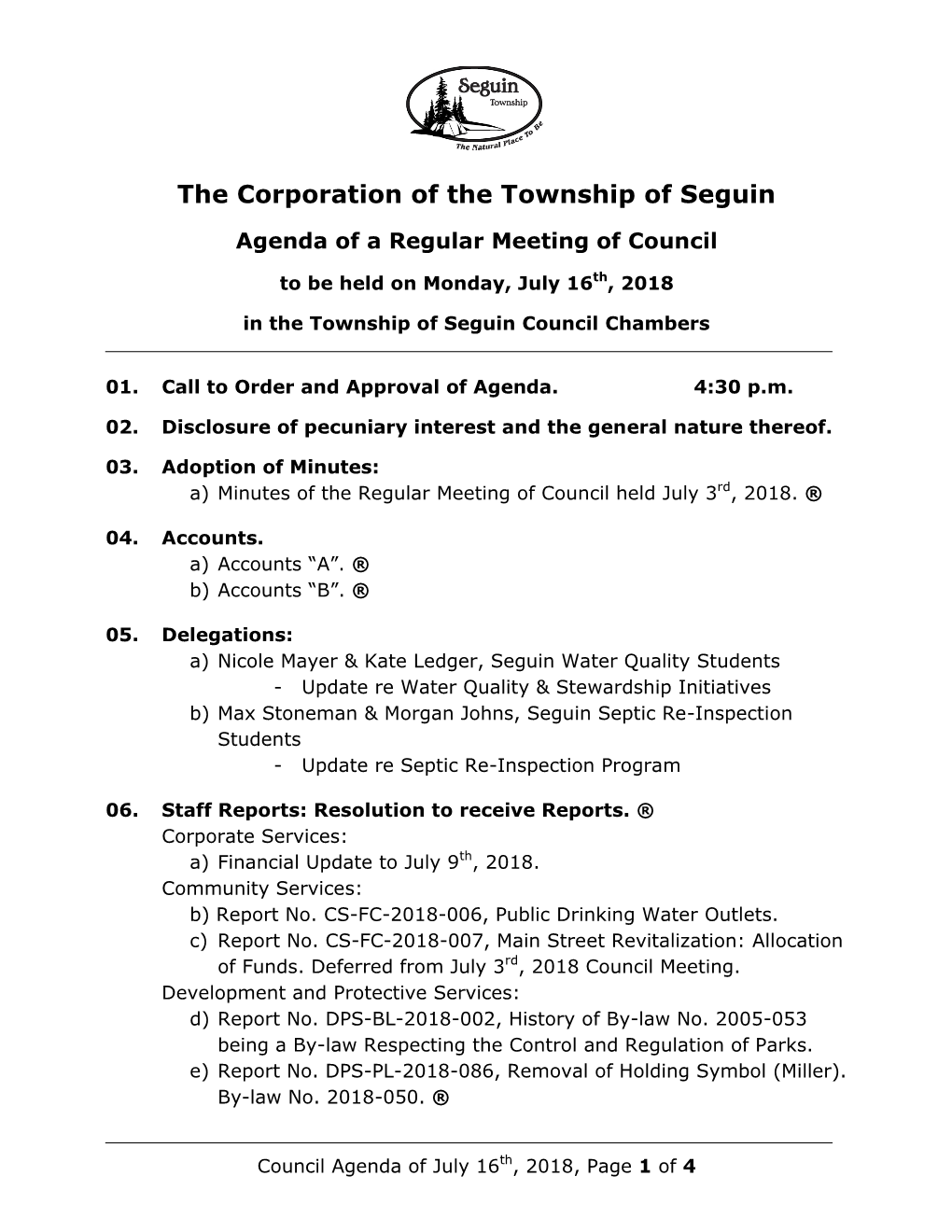 Seguin Township Report to Council