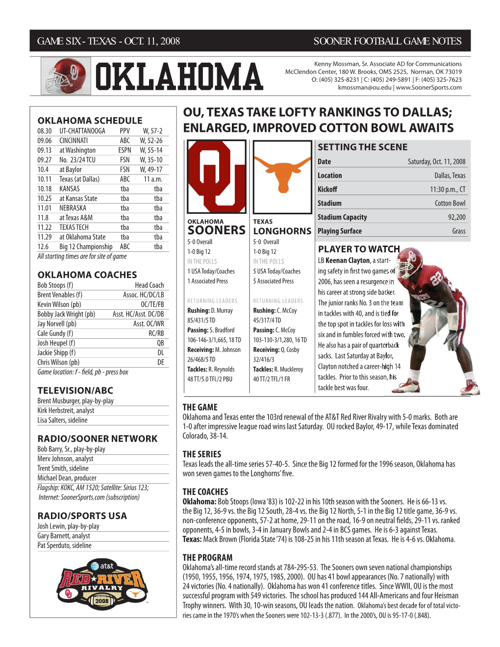 2008 OU-Texas Pre-Game Notes.Indd