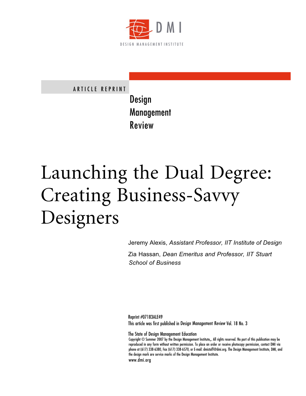 Launching the Dual Degree: Creating Business-Savvy Designers View File