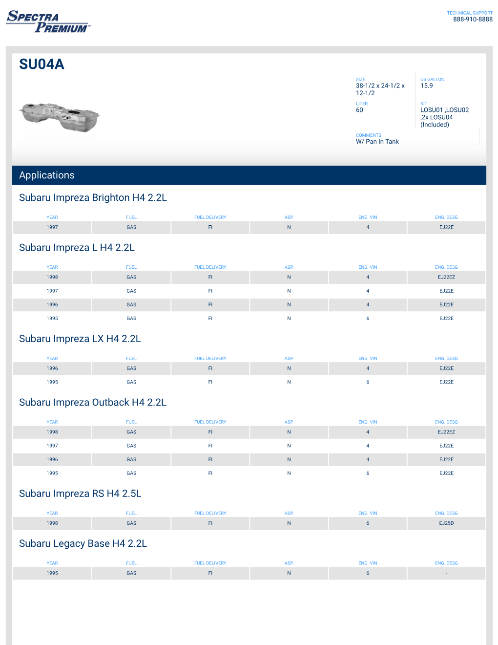 Applications Subaru Impreza Brighton H4 2.2L Subaru