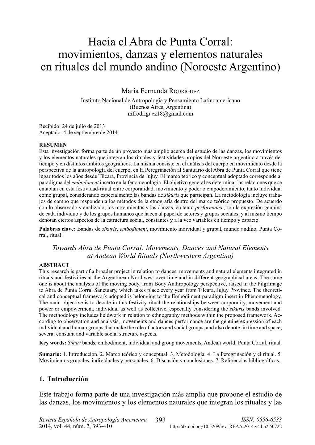 Hacia El Abra De Punta Corral: Movimientos, Danzas Y Elementos Naturales En Rituales Del Mundo Andino (Noroeste Argentino)