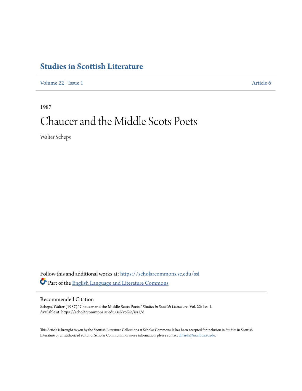 Chaucer and the Middle Scots Poets Walter Scheps