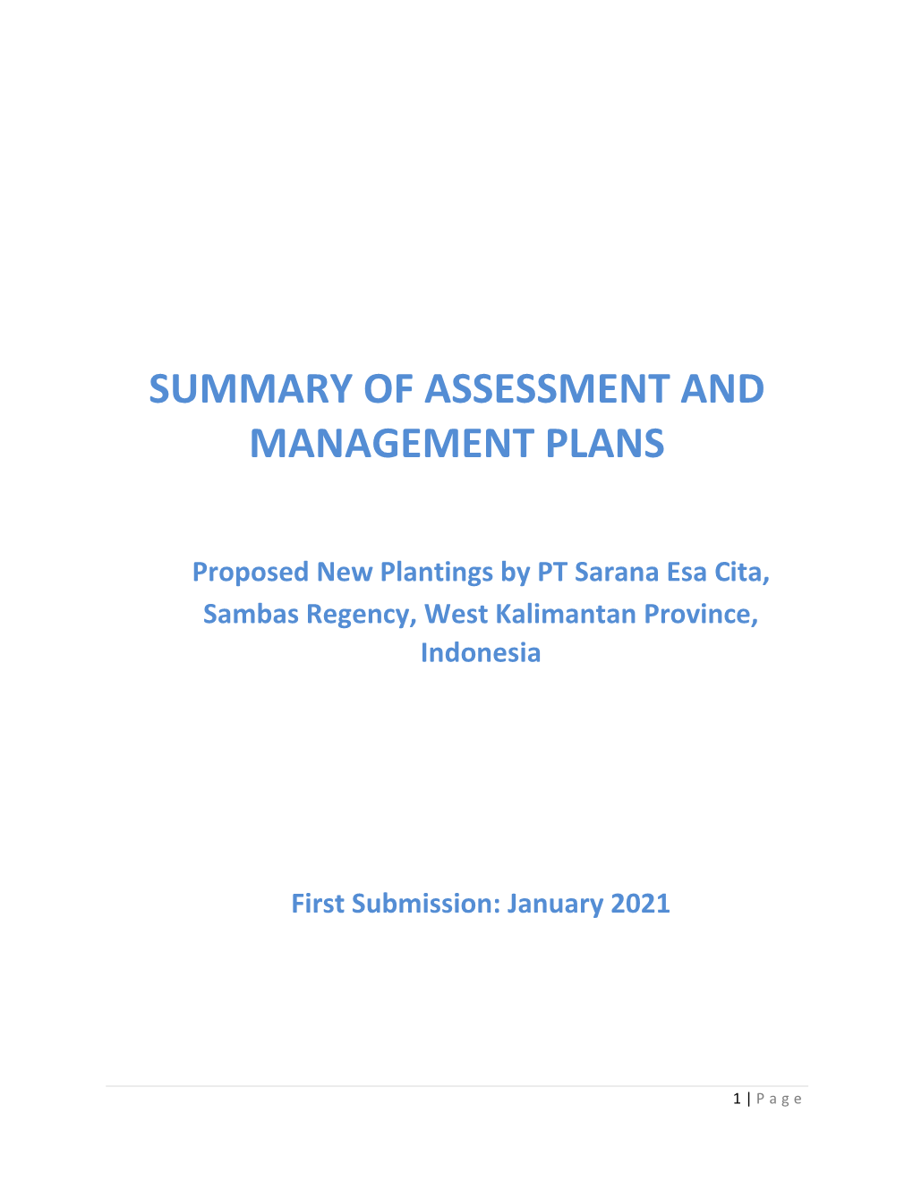 Summary of Assessment and Management Plans