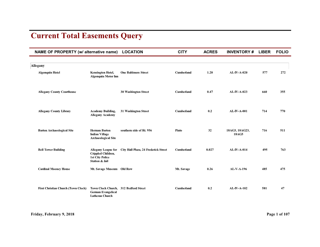 Current Total Easements Query