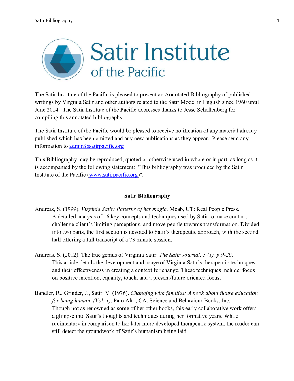 The Satir Model in English Since 1960 Until June 2014