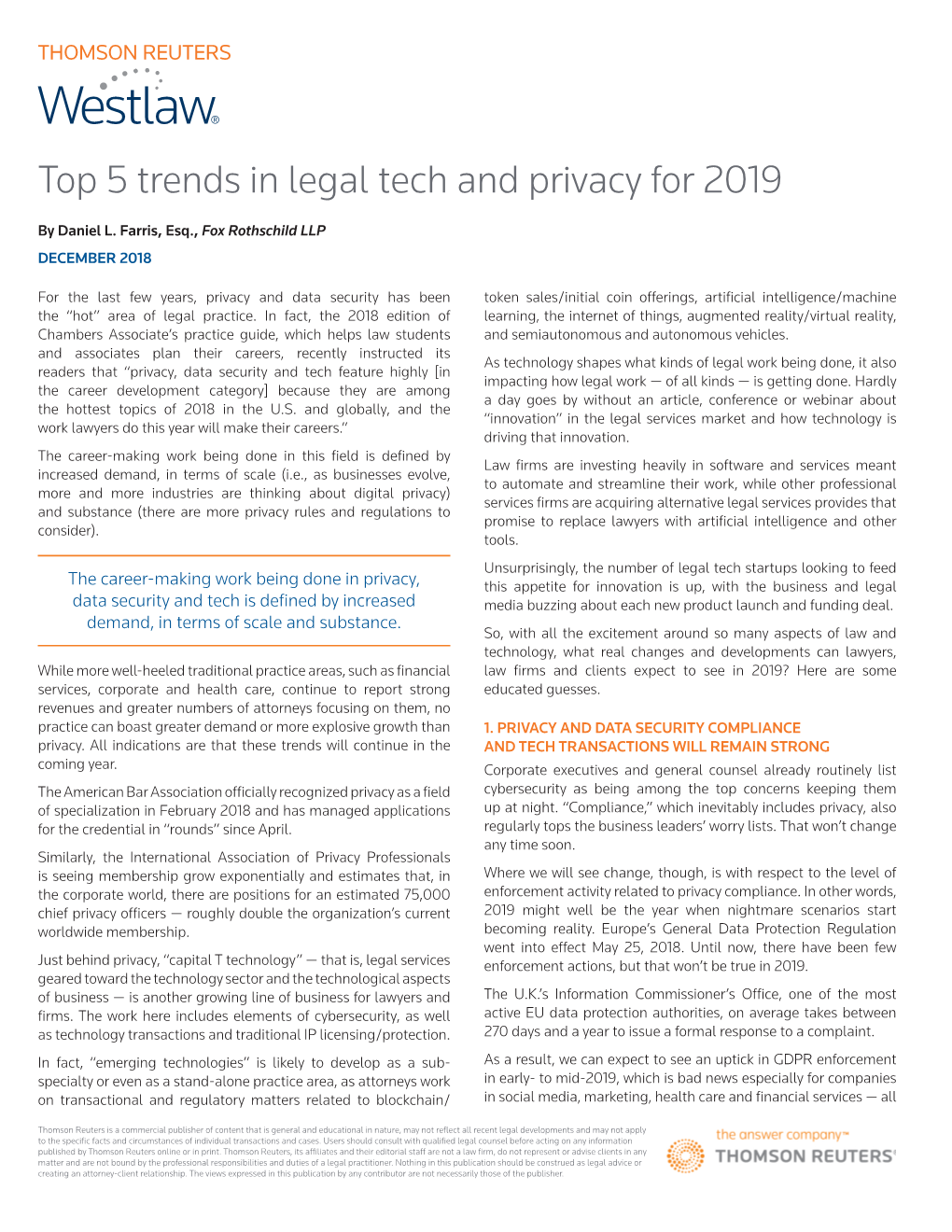 Top 5 Trends in Legal Tech and Privacy for 2019