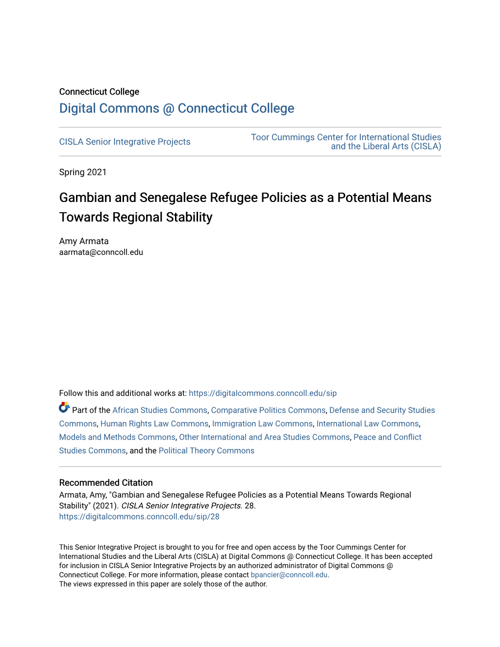 Gambian and Senegalese Refugee Policies As a Potential Means Towards Regional Stability
