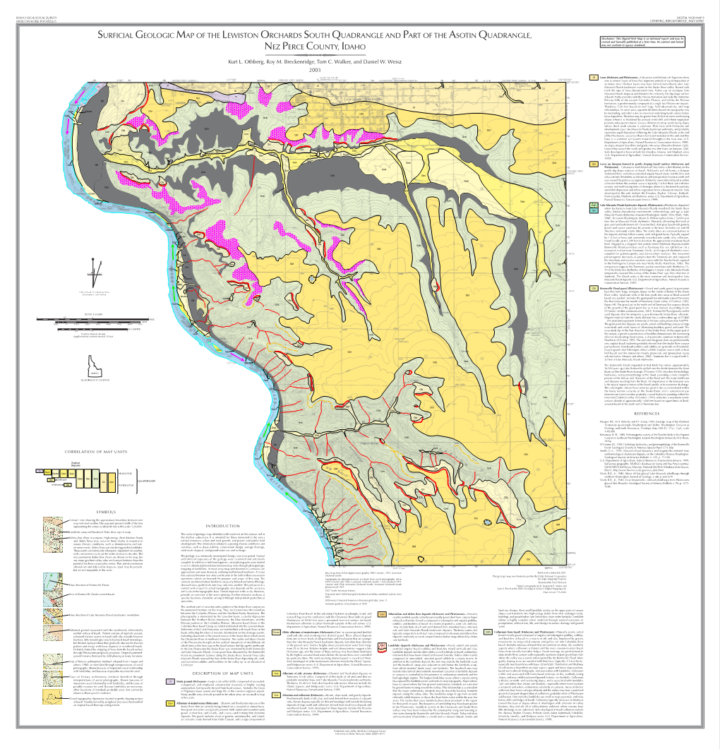 Surficial Geologic Map of the Lewiston Orchards South Quadrangle And