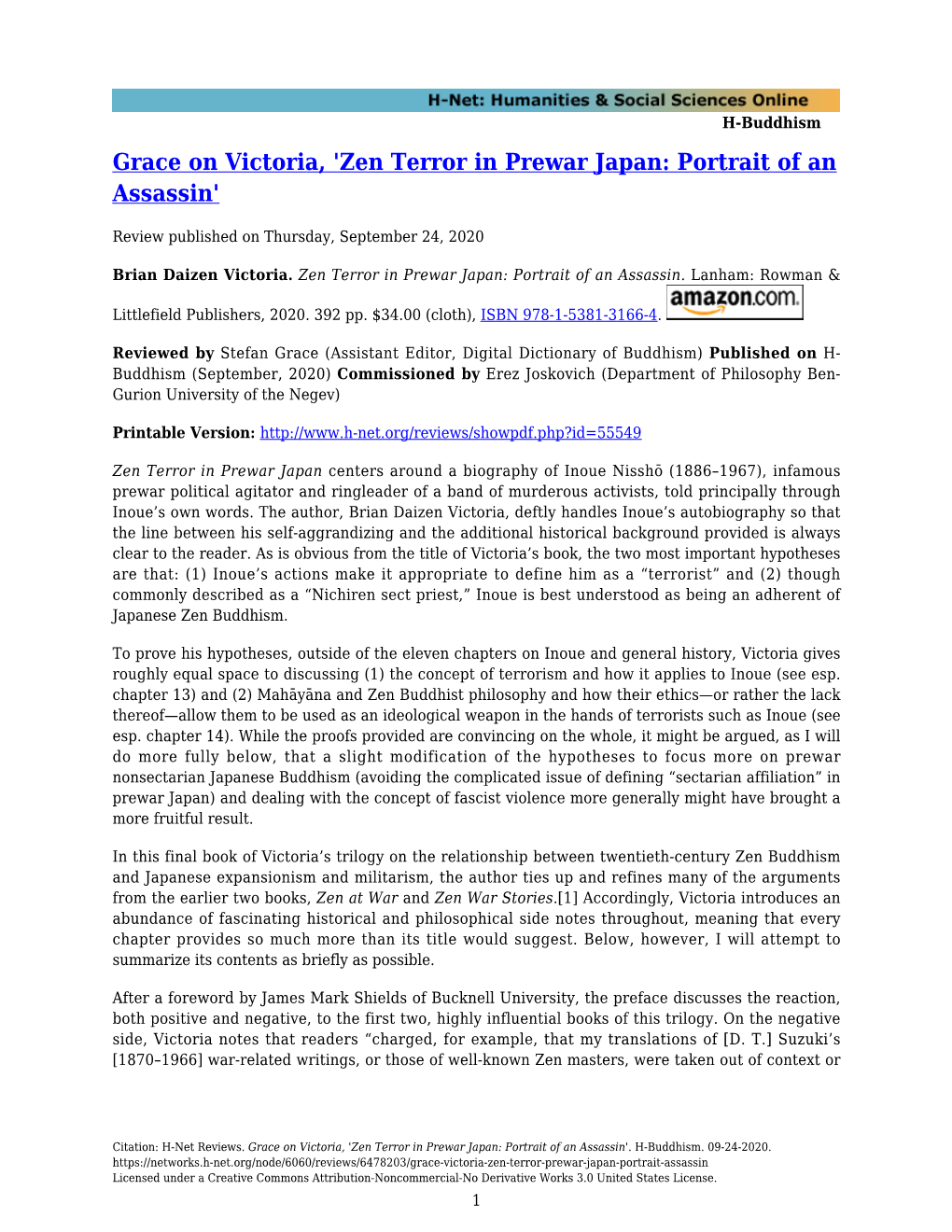 Grace on Victoria, 'Zen Terror in Prewar Japan: Portrait of an Assassin'