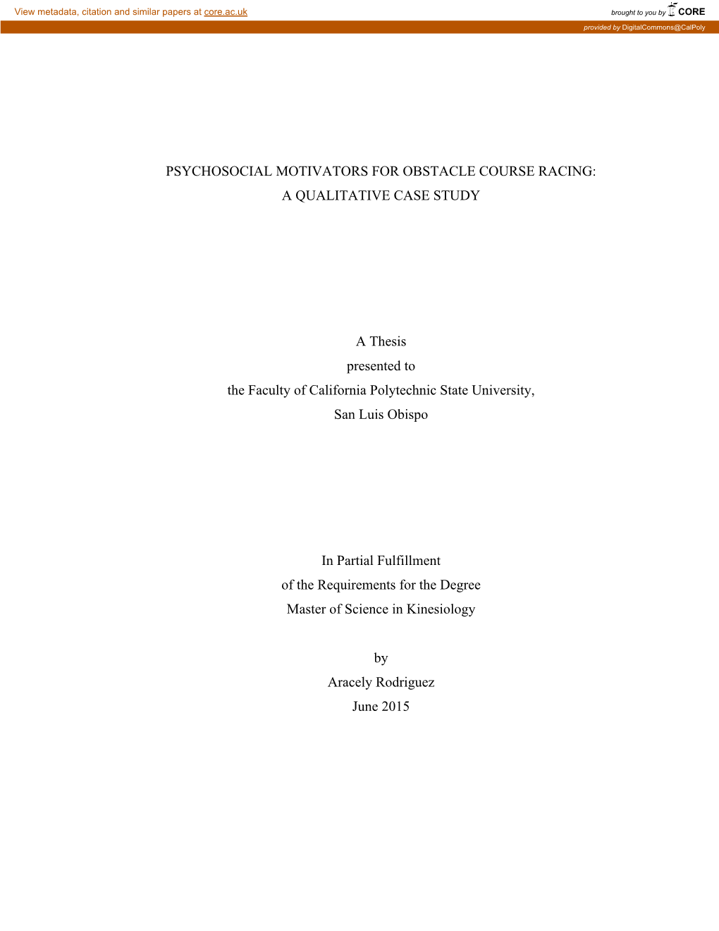 Psychosocial Motivators for Obstacle Course Racing: a Qualitative Case Study