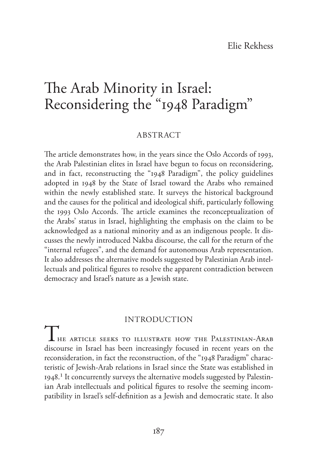 The Arab Minority in Israel: Reconsidering the “1948 Paradigm”