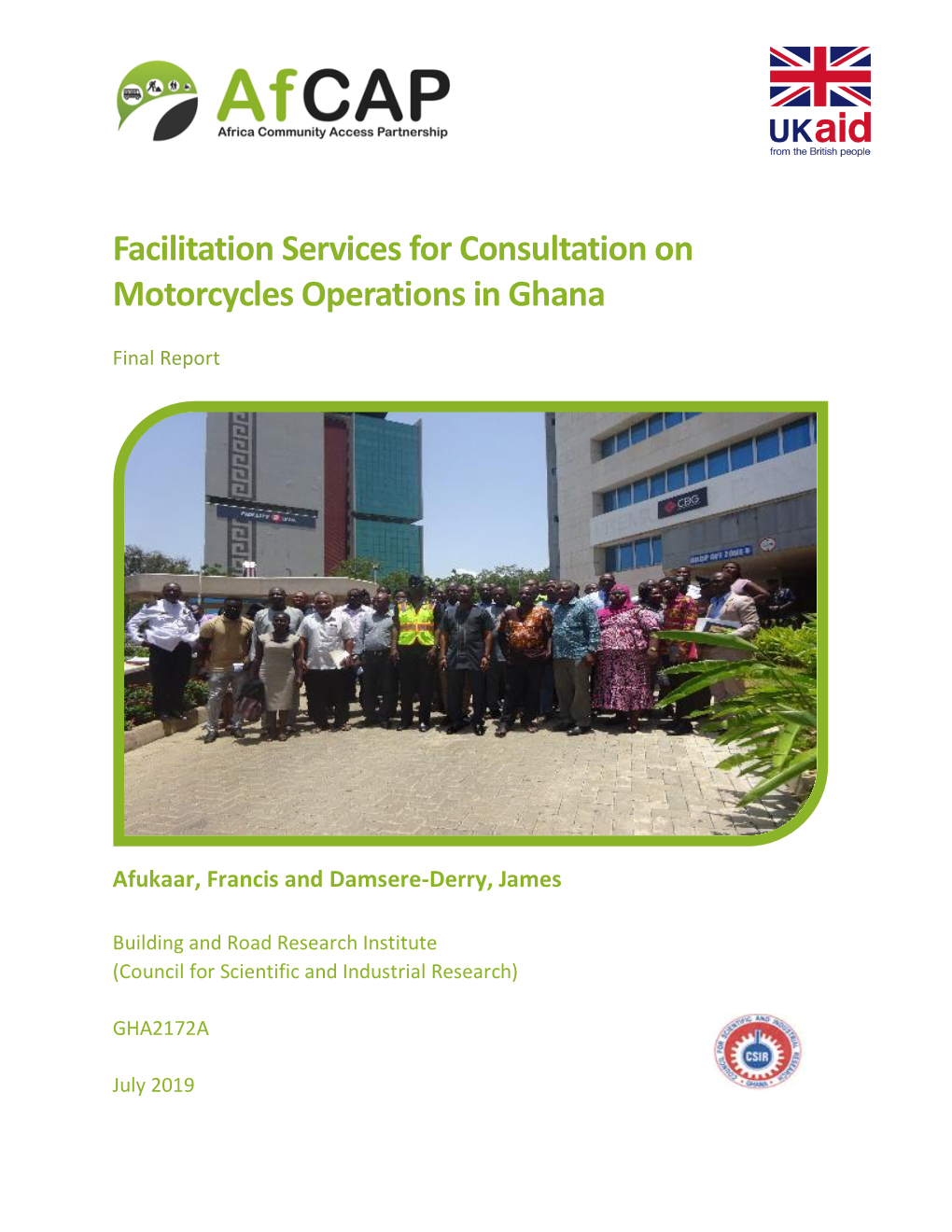 Facilitation Services for Consultation on Motorcycles Operations in Ghana