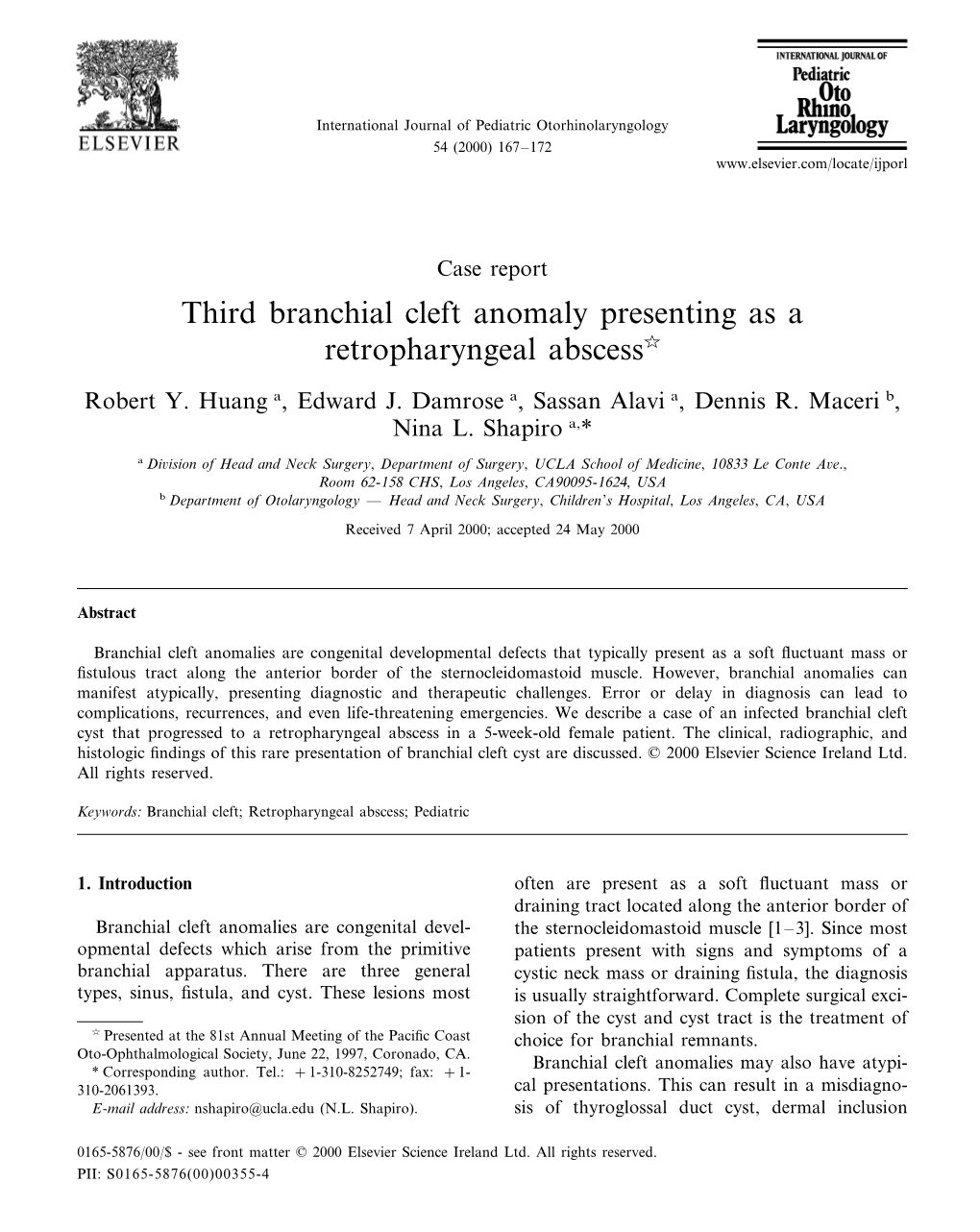 Third Branchial Cleft Anomaly Presenting As a Retropharyngeal Abscess