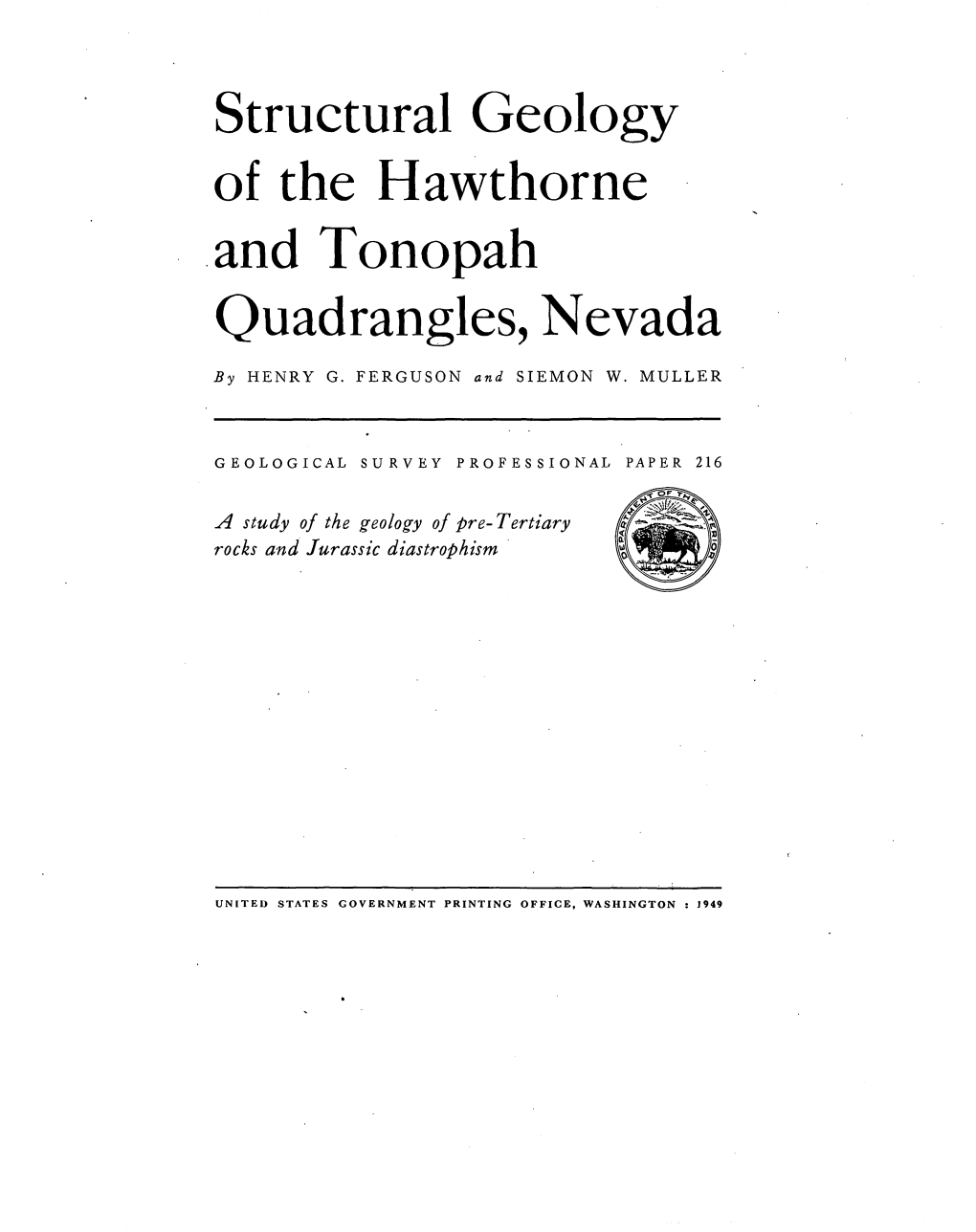 Structural Geology of the Hawthorne and Tonopah Quadrangles, Nevada