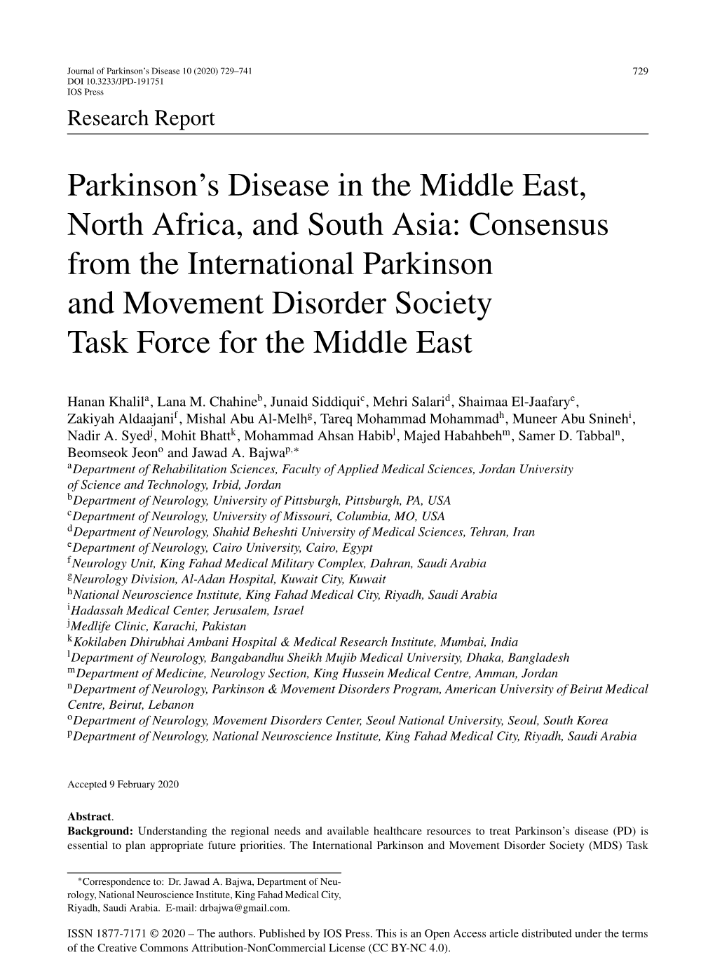 Parkinson's Disease in the Middle East, North Africa, And