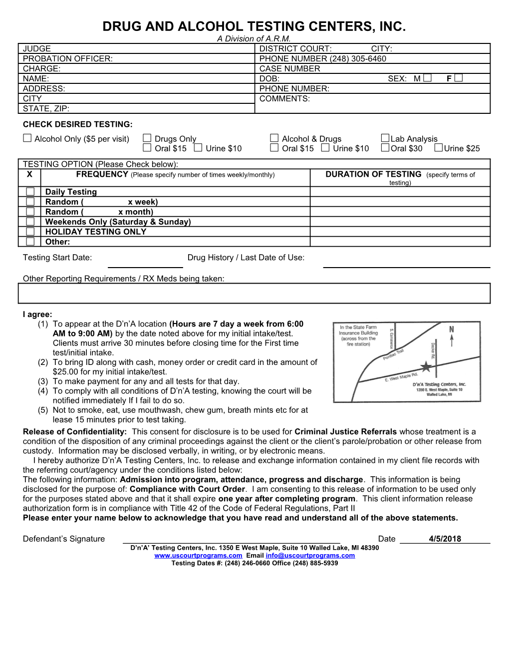 D N a Drug Testing Form