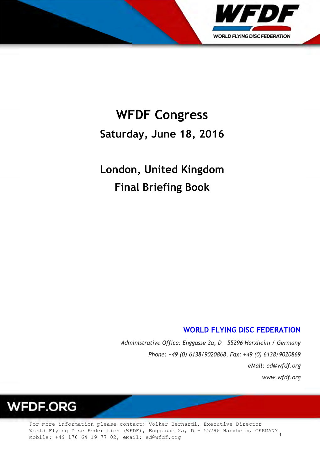 WFDF 2016 Congress Briefing Book Title