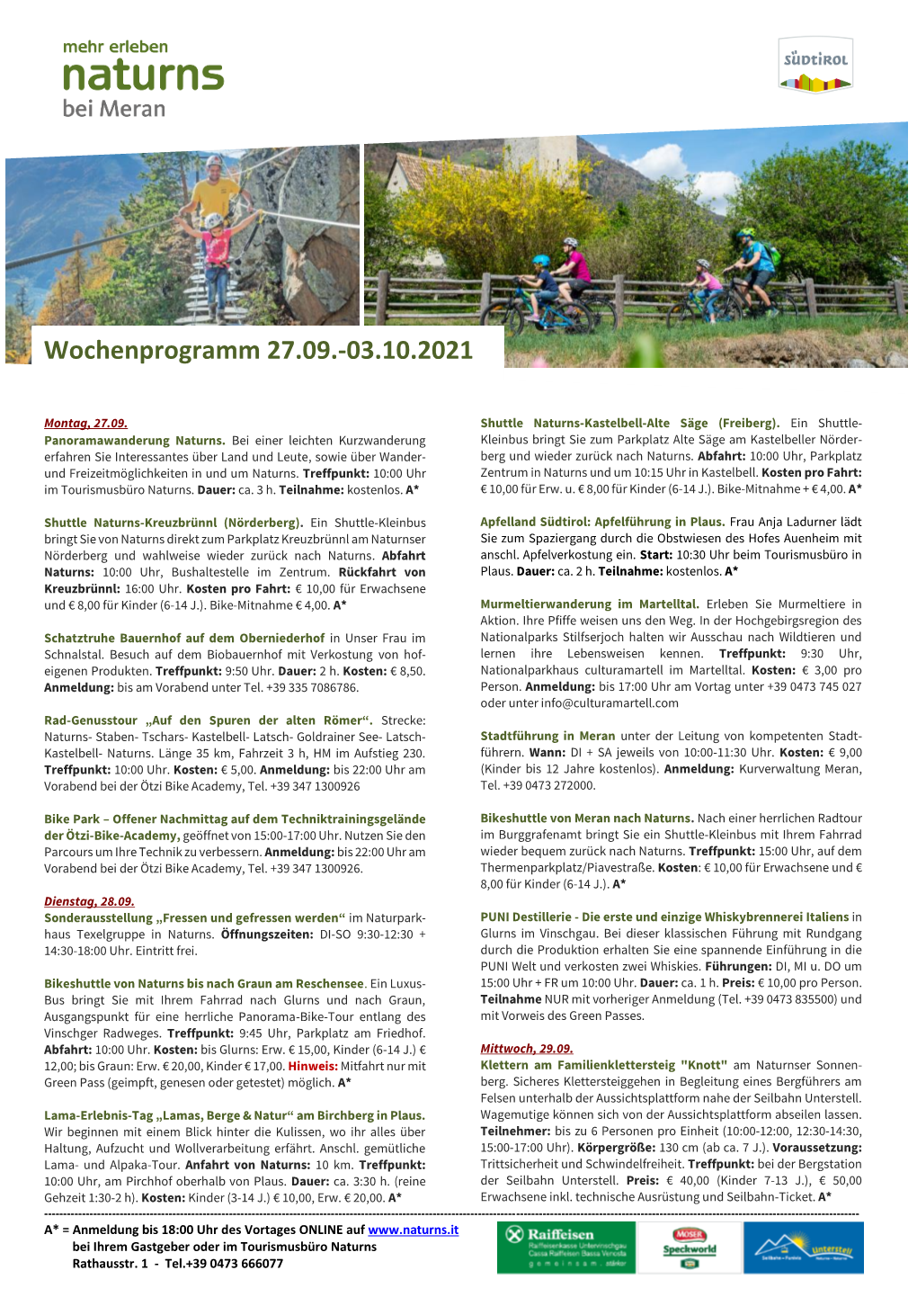 Wochenprogramm 06.09.-12.09.2021