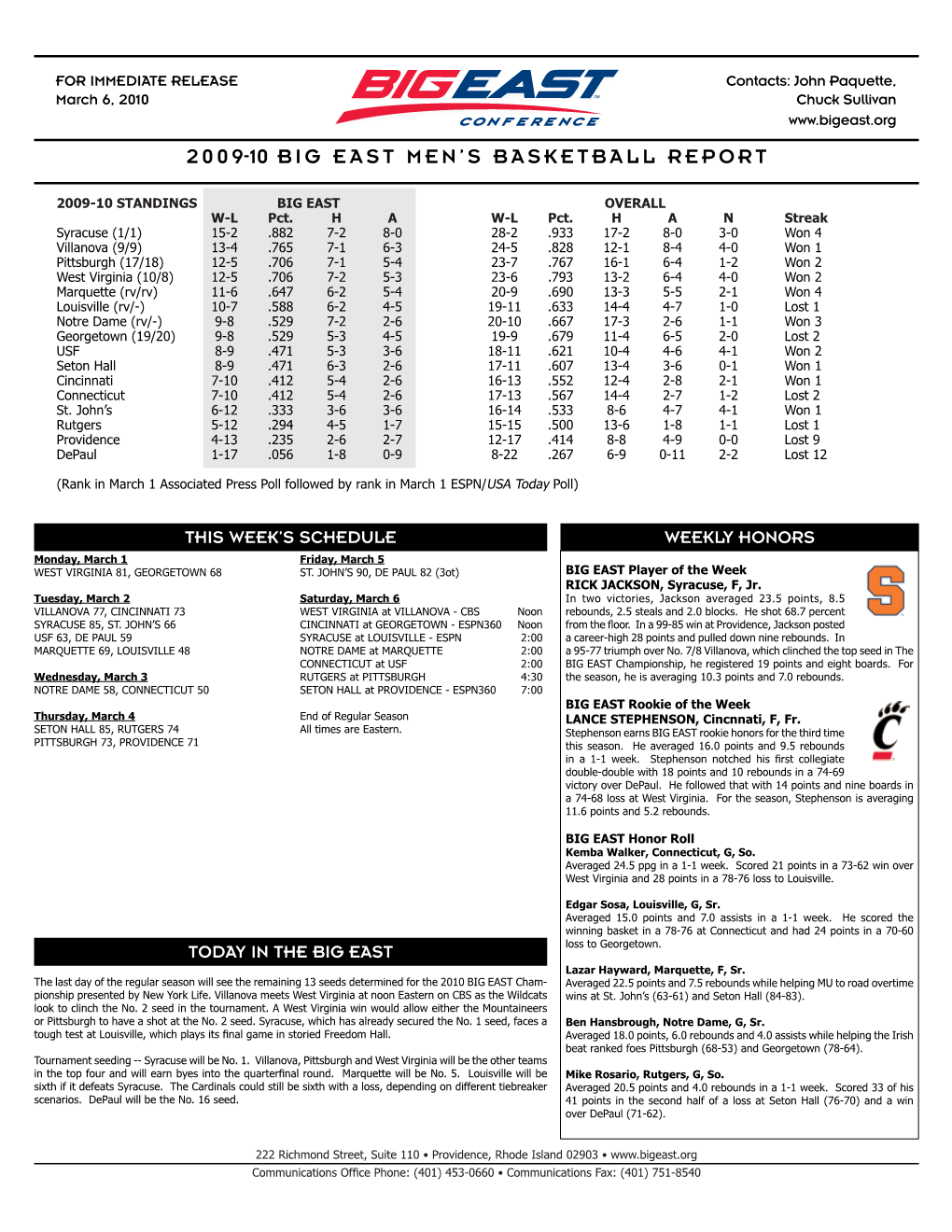 2009-10 Big East Men's Basketball Report