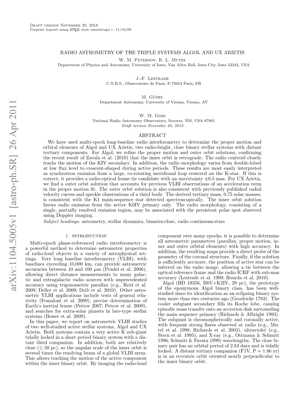 Radio Astrometry of the Triple Systems Algol and Ux Arietis W