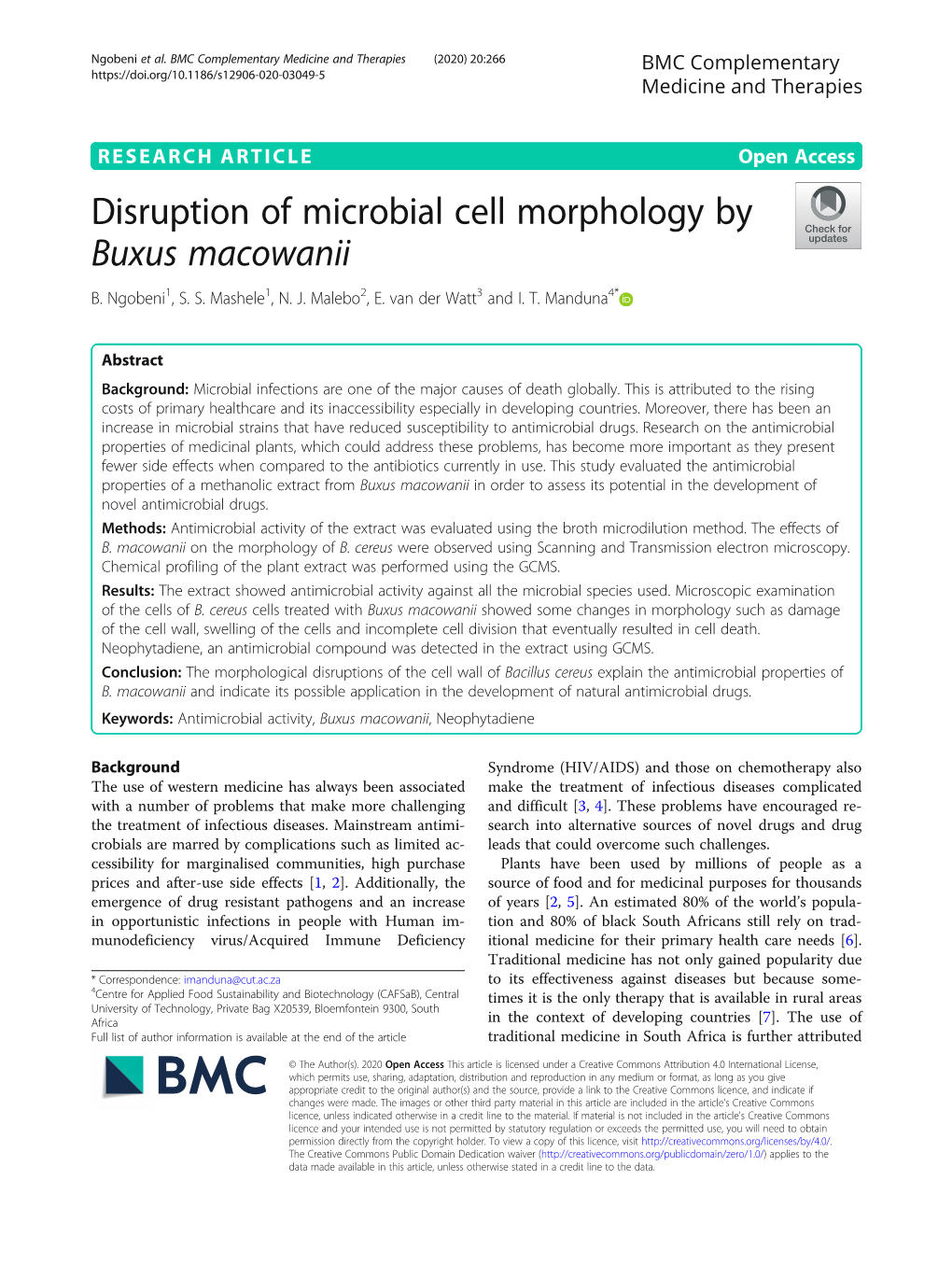 Disruption of Microbial Cell Morphology by Buxus Macowanii