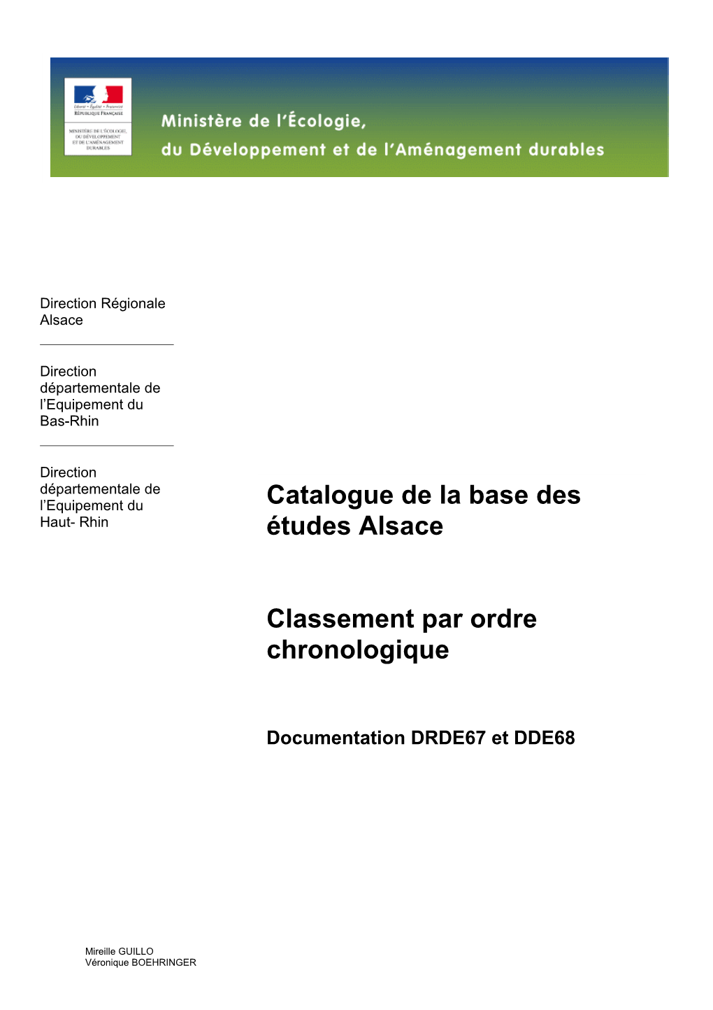 Catalogue De La Base Des Études Alsace Classement Par Ordre