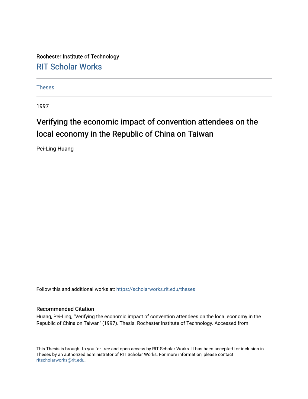 Verifying the Economic Impact of Convention Attendees on the Local Economy in the Republic of China on Taiwan