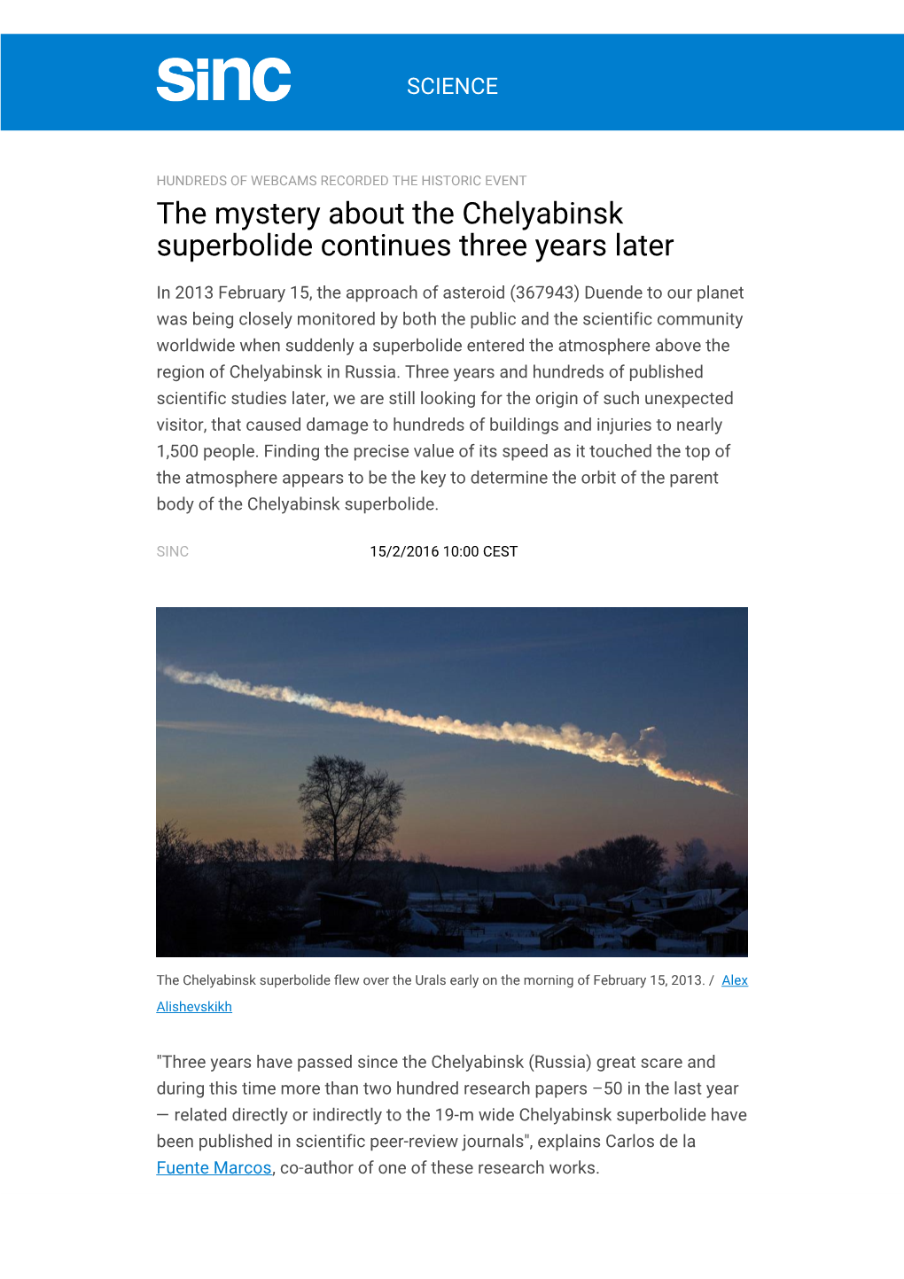 The Mystery About the Chelyabinsk Superbolide Continues Three Years Later