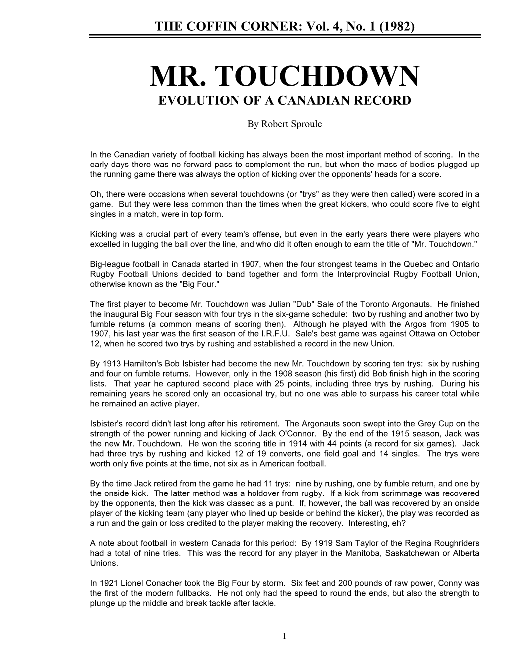 Mr. Touchdown Evolution of a Canadian Record