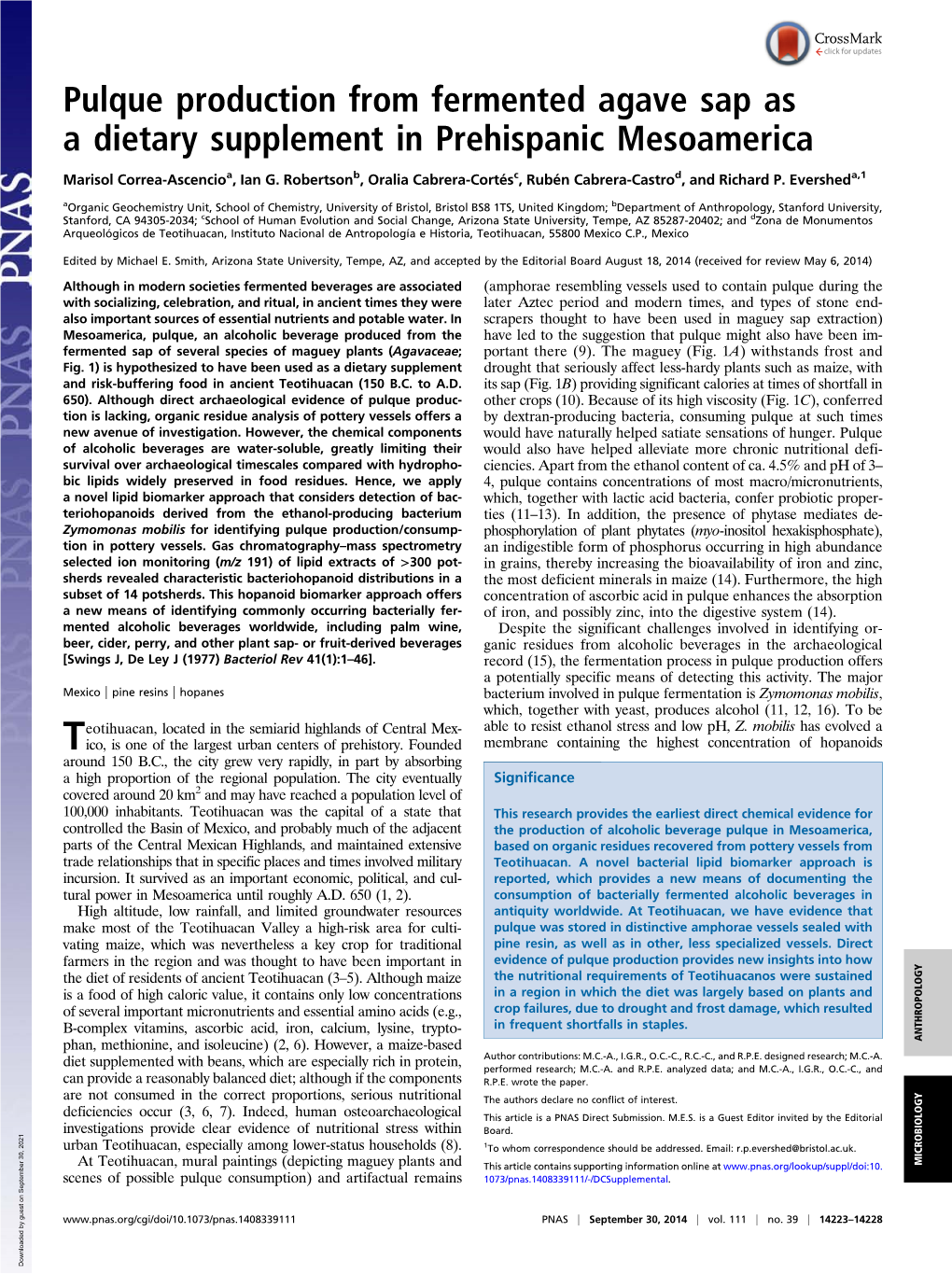 Pulque Production from Fermented Agave Sap As a Dietary Supplement in Prehispanic Mesoamerica